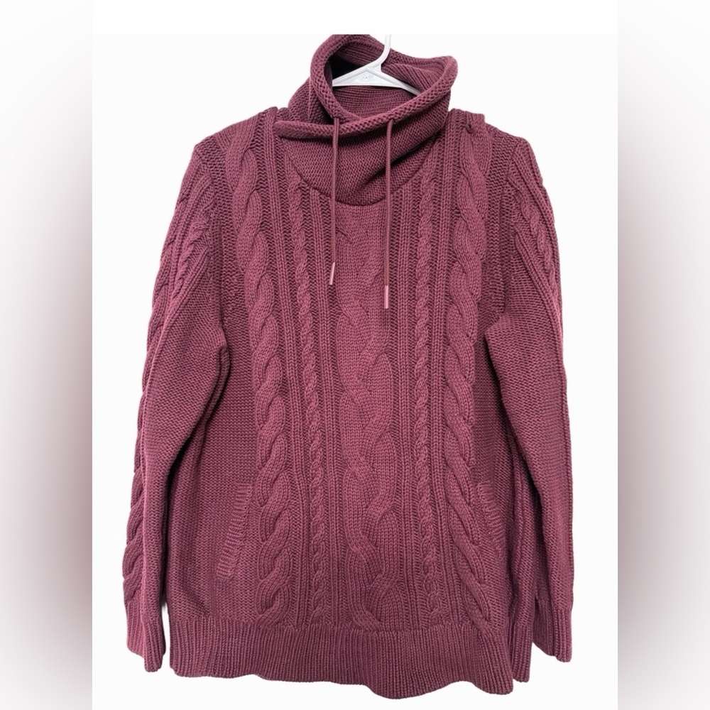 L.L.  Bean Women’s 1x Plus Cable Knit Cowl Neck  100% Cotton Plum Longsleeve